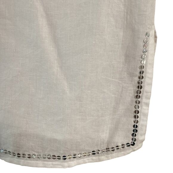 CHICO'S SZ 0 WHITE & Silver EMBELLISHED TUNIC TOP SEQUIN BEADED Linen Blend - Picture 4 of 6